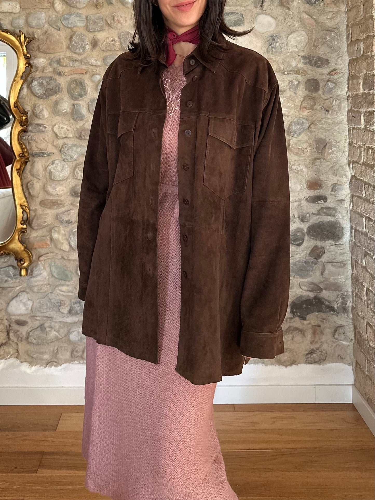 Giacca In Pelle Scamosciata Marrone Tg.46/48/50