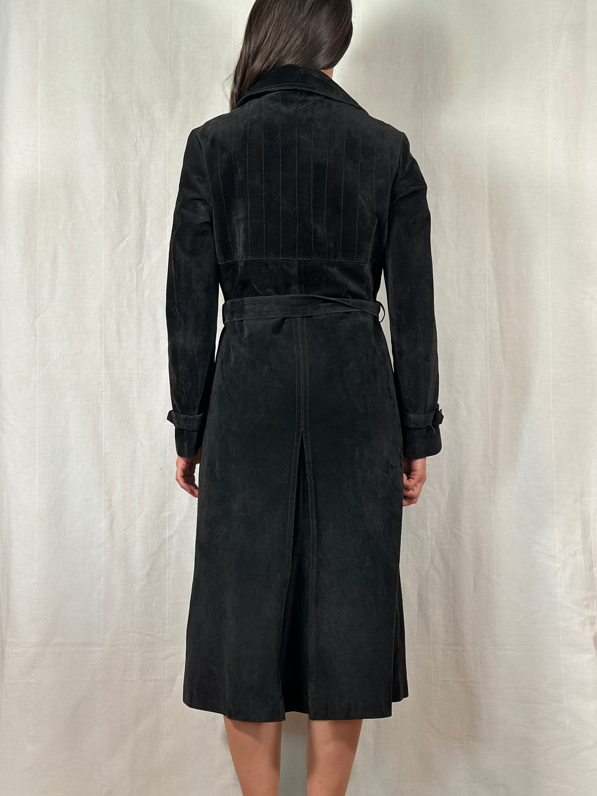 Trench Vintage Anni ‘70 in Pelle Scamosciata Nero