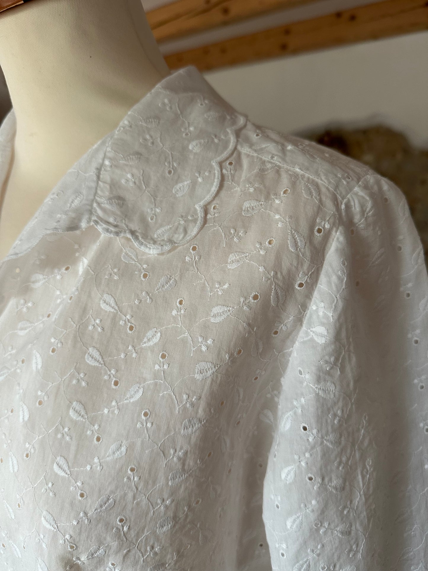 Camicia Vintage Anni ‘80 Sartoriale in Sangallo Bianca Tg.42