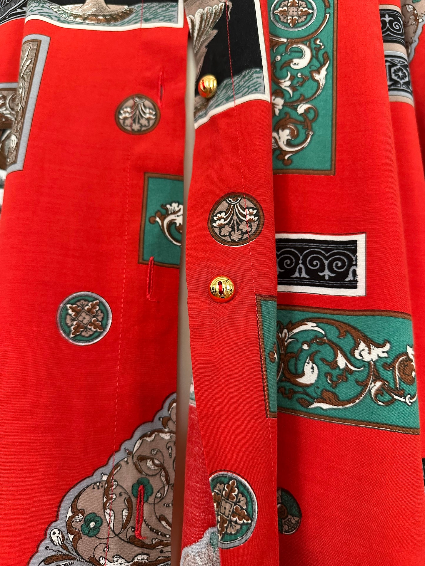 Camicia Vintage Anni ‘80 in Viscosa Rossa Fantasia Tg.Fino 56