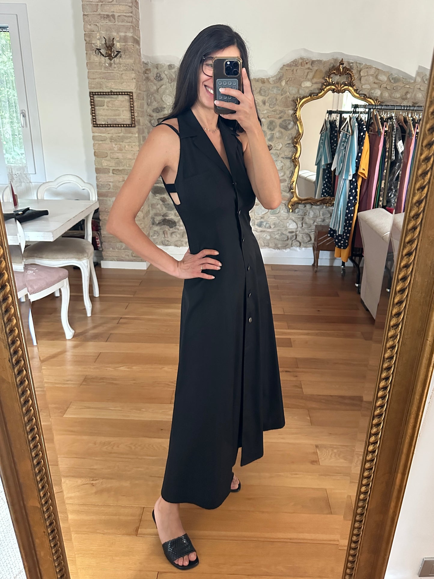 Abito Lungo Chemisier Anni 2000 Cut-Out Nero