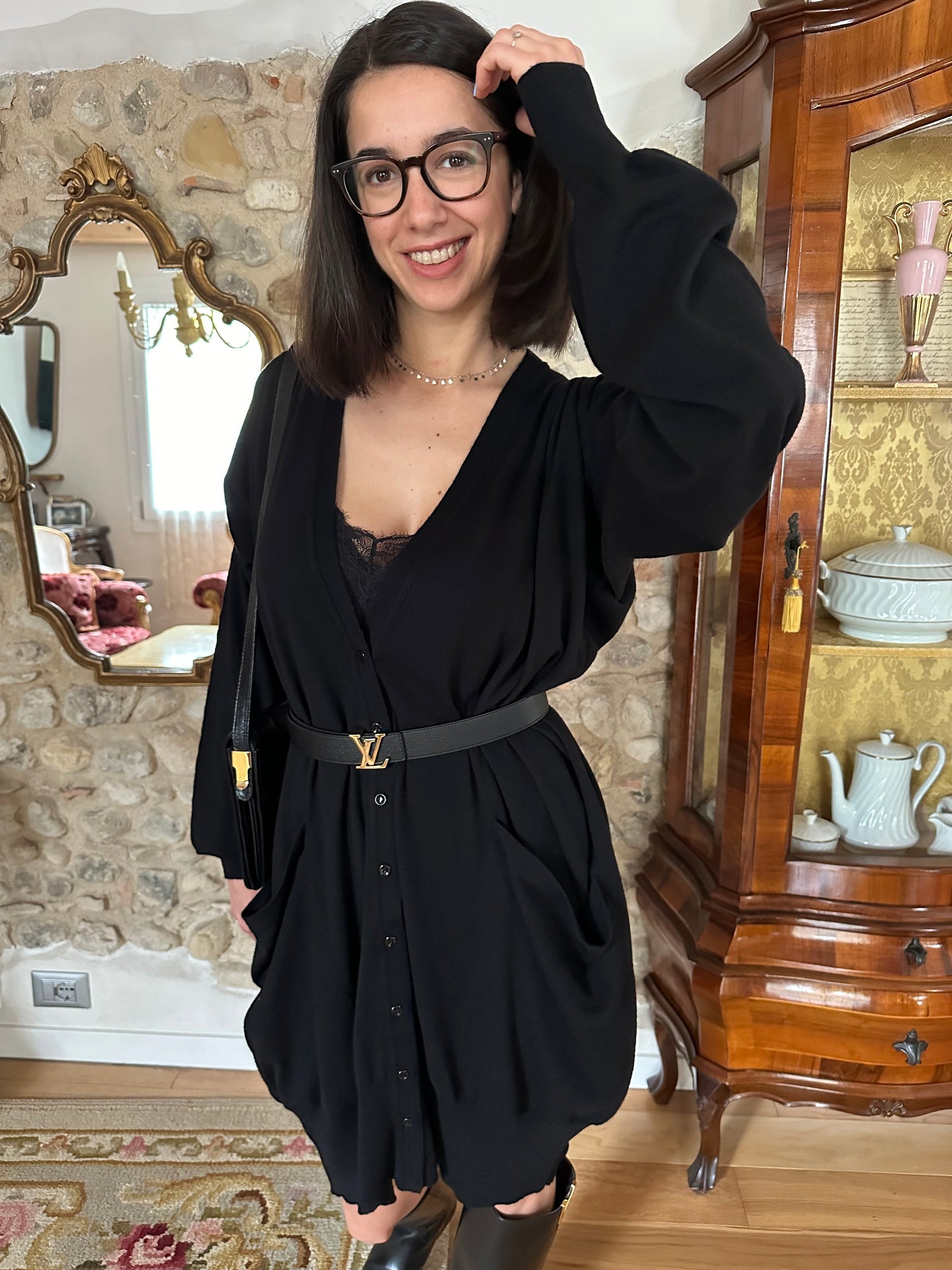 Cardigan Yves Saint Laurent Lungo in Lana Nero Tg.Unica