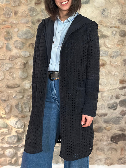 Giacca Lunga ‘S Max Mara in Pelle Scamosciata Intrecciata Blu Tg.40/42