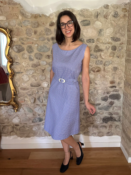 Abito Vintage Anni ‘60 Sartoriale a Quadretti Lilla e Bianco Tg.48