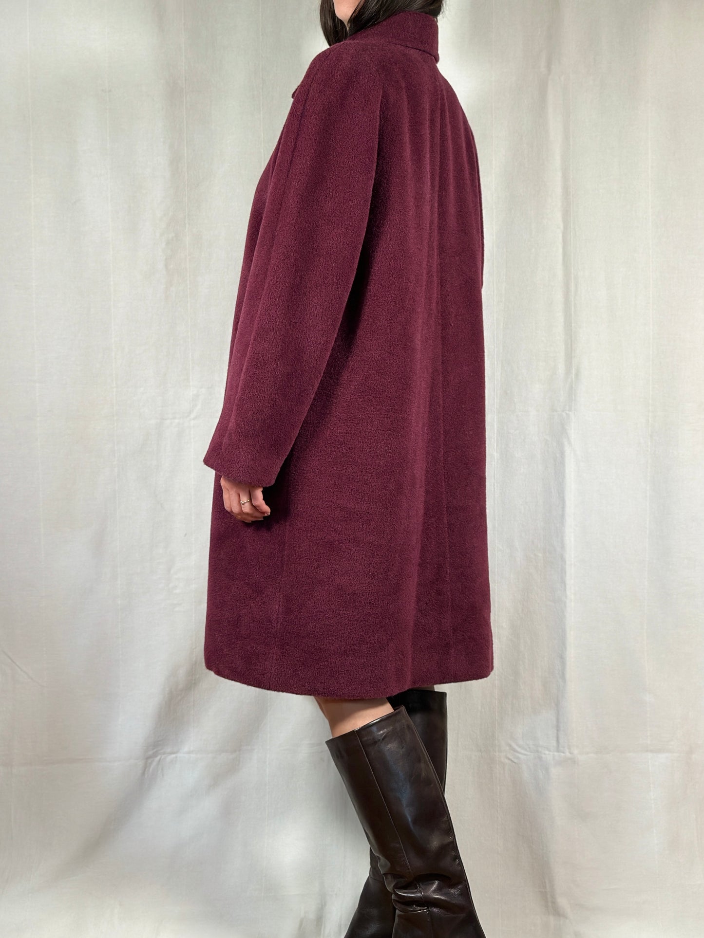 Cappotto Vintage Anni ‘80 in Alpaca, Mohair e Lana Color Vinaccia