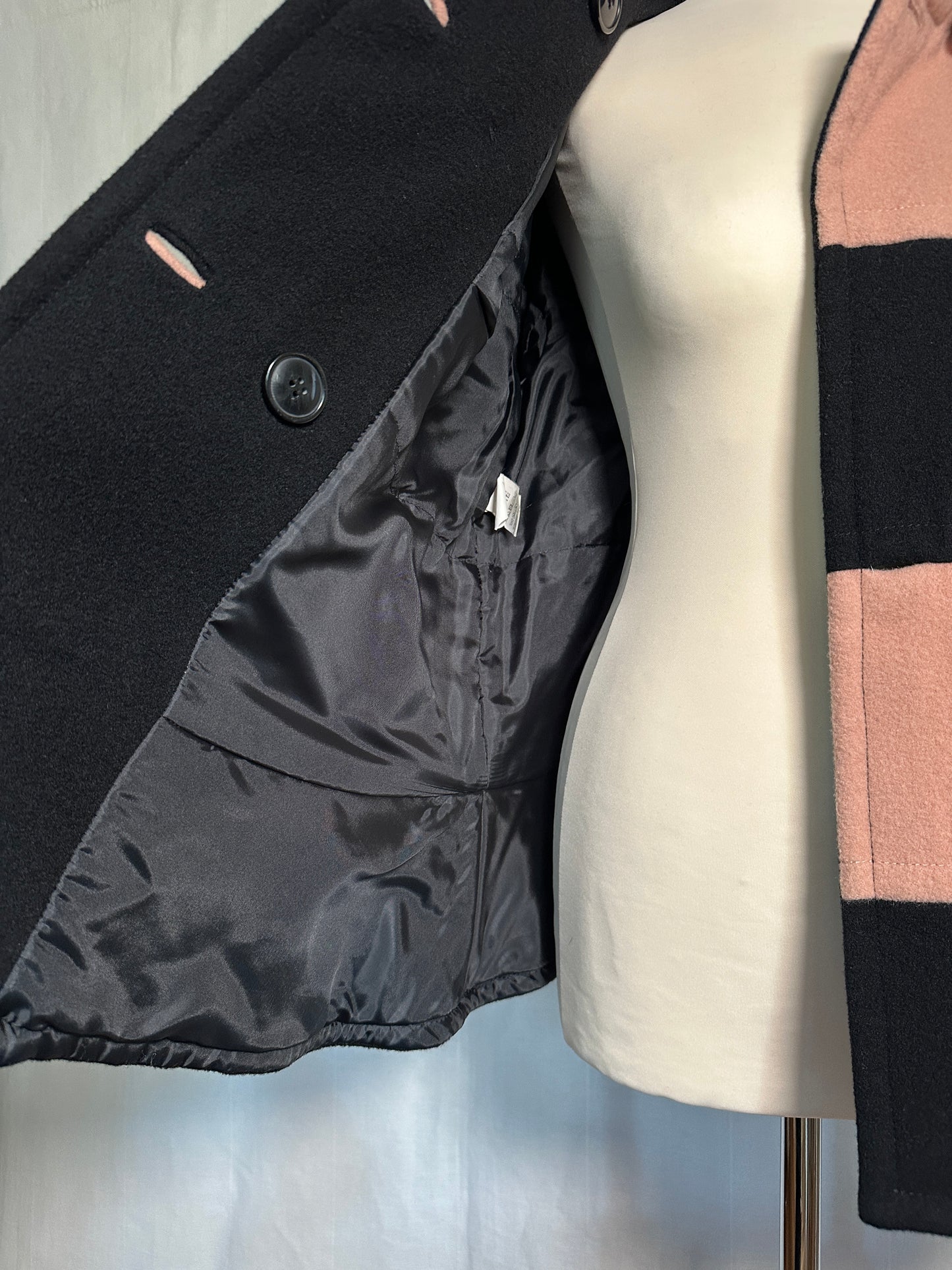 Cappotto Corto Moschino Cheap and Chic Vintage in Misto Lana Nero e Rosa