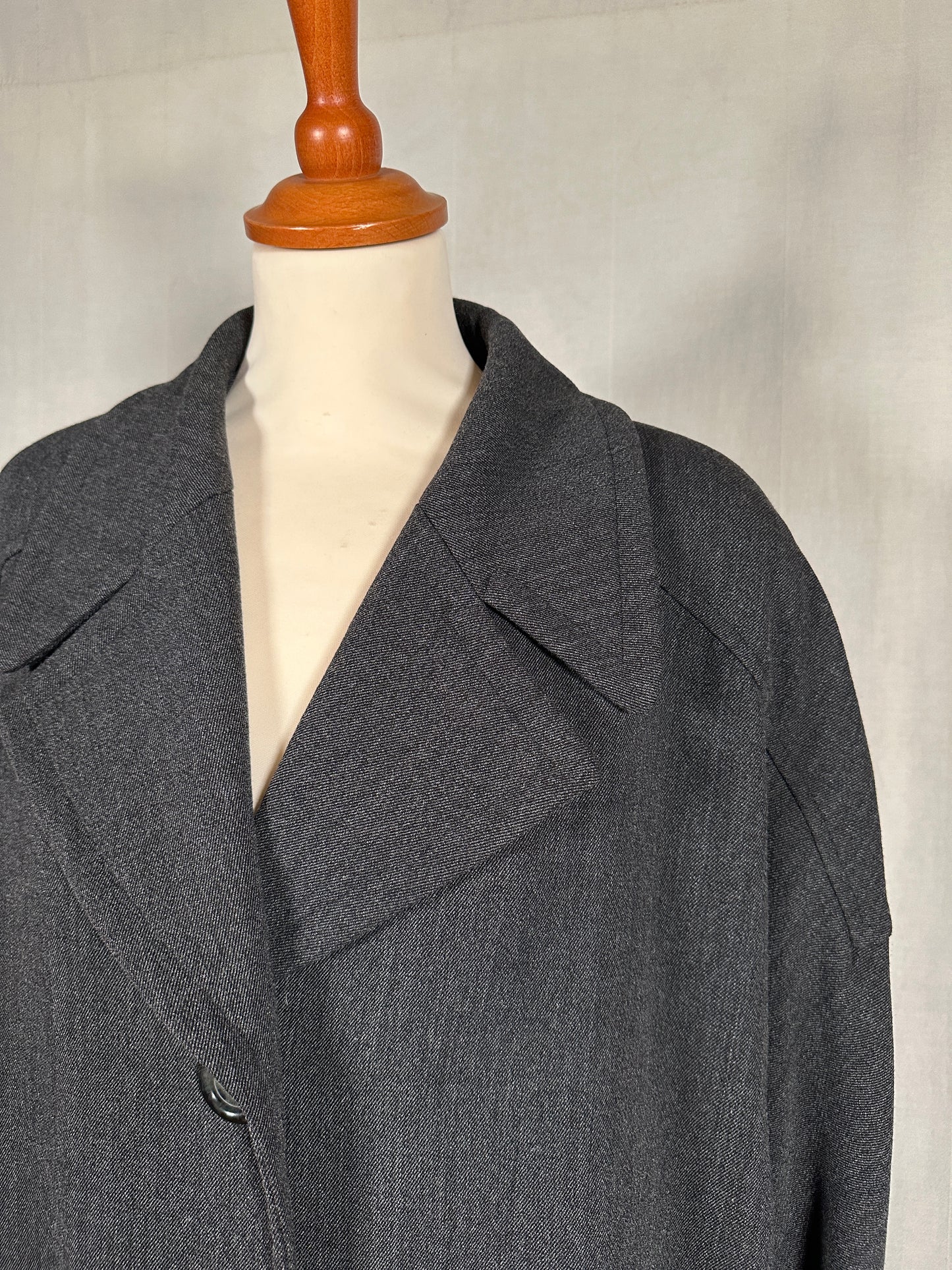 Giacca Lunga Vintage Anni ‘70 in Misto Lana Grigio Scuro