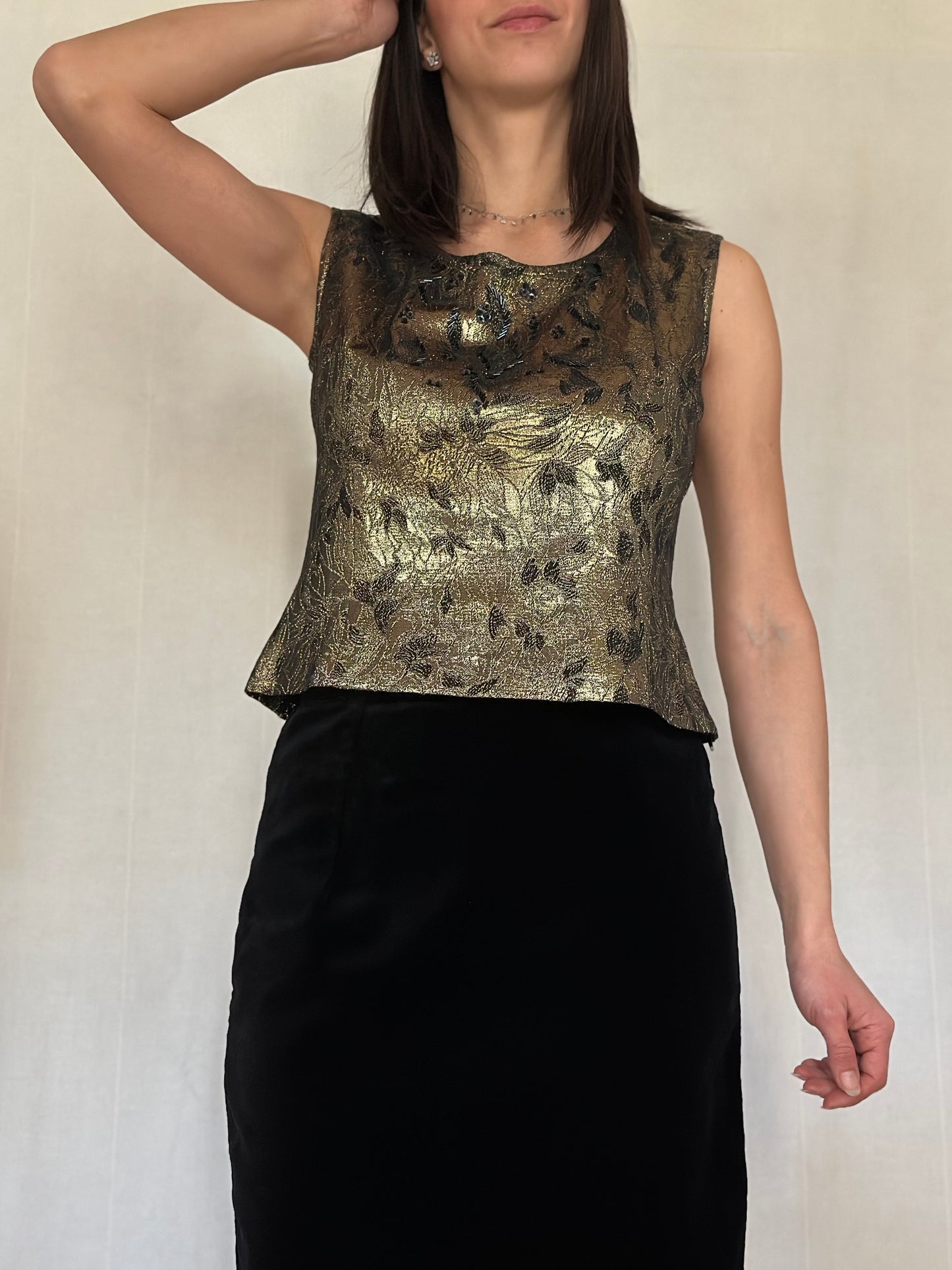 Sottogiacca Anni ‘70/‘80 in Lurex Oro con Paillettes e Perline Nere