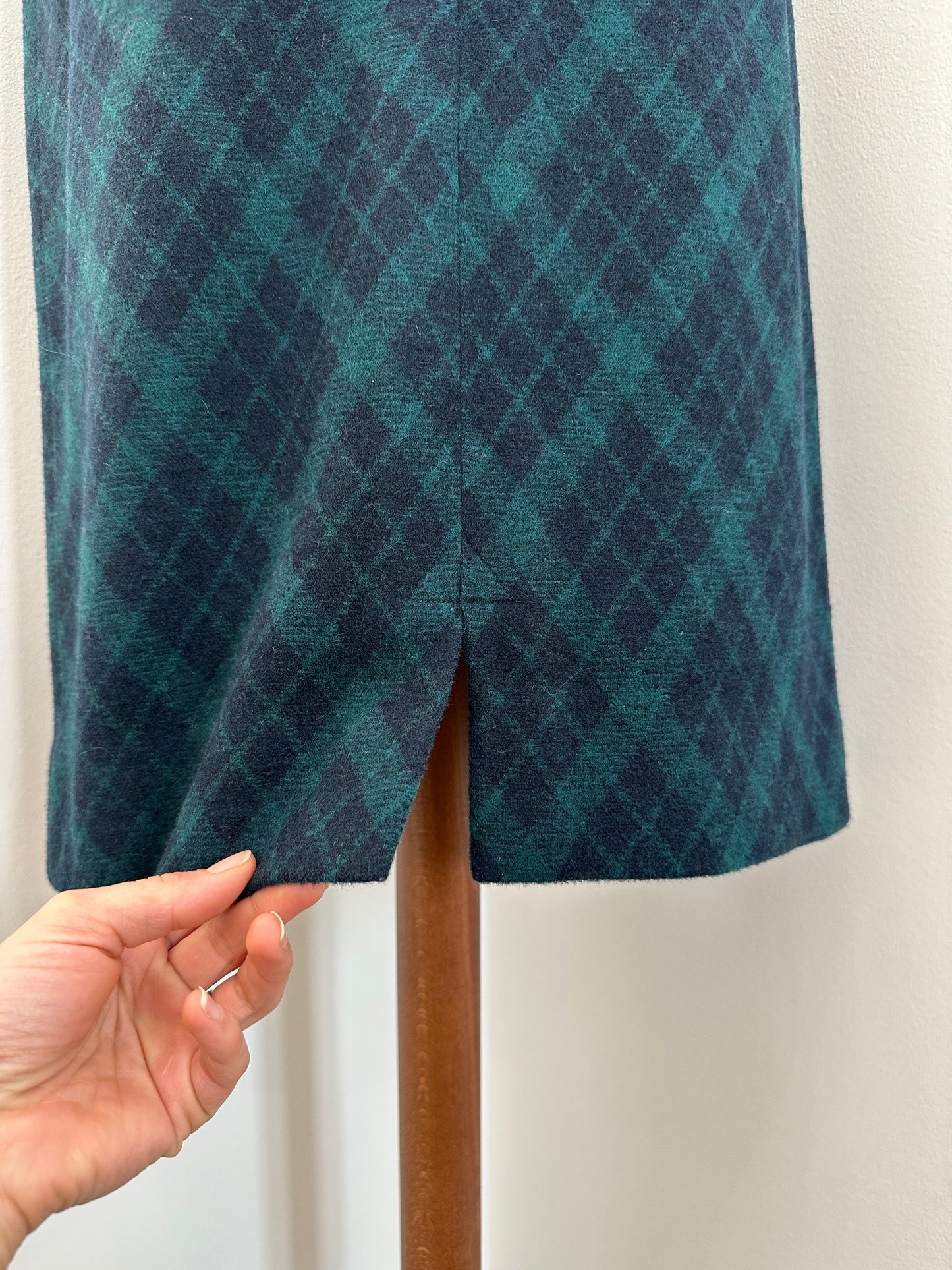 Gonna Tubino Anni ‘80 in Lana Verde a Rombi Blu