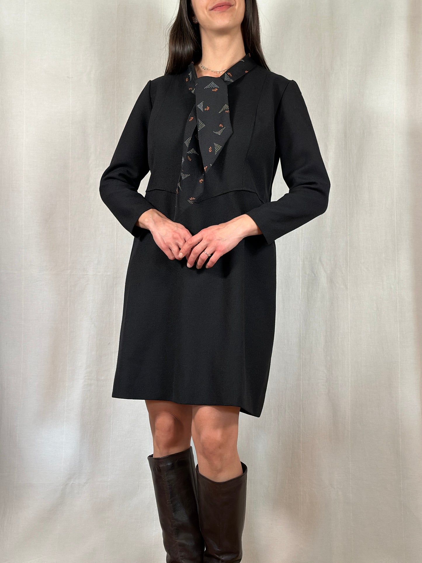 Abito Vintage Anni ‘70 Sartoriale in Lana Nero