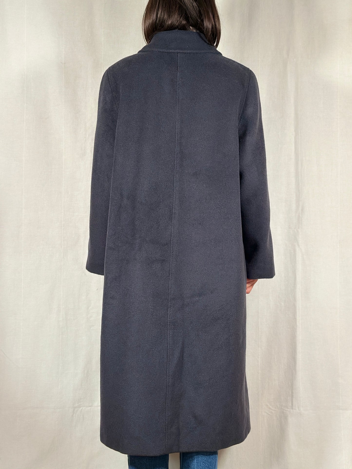 Cappotto Lungo Anni ‘90 in Lana Blu Fumo