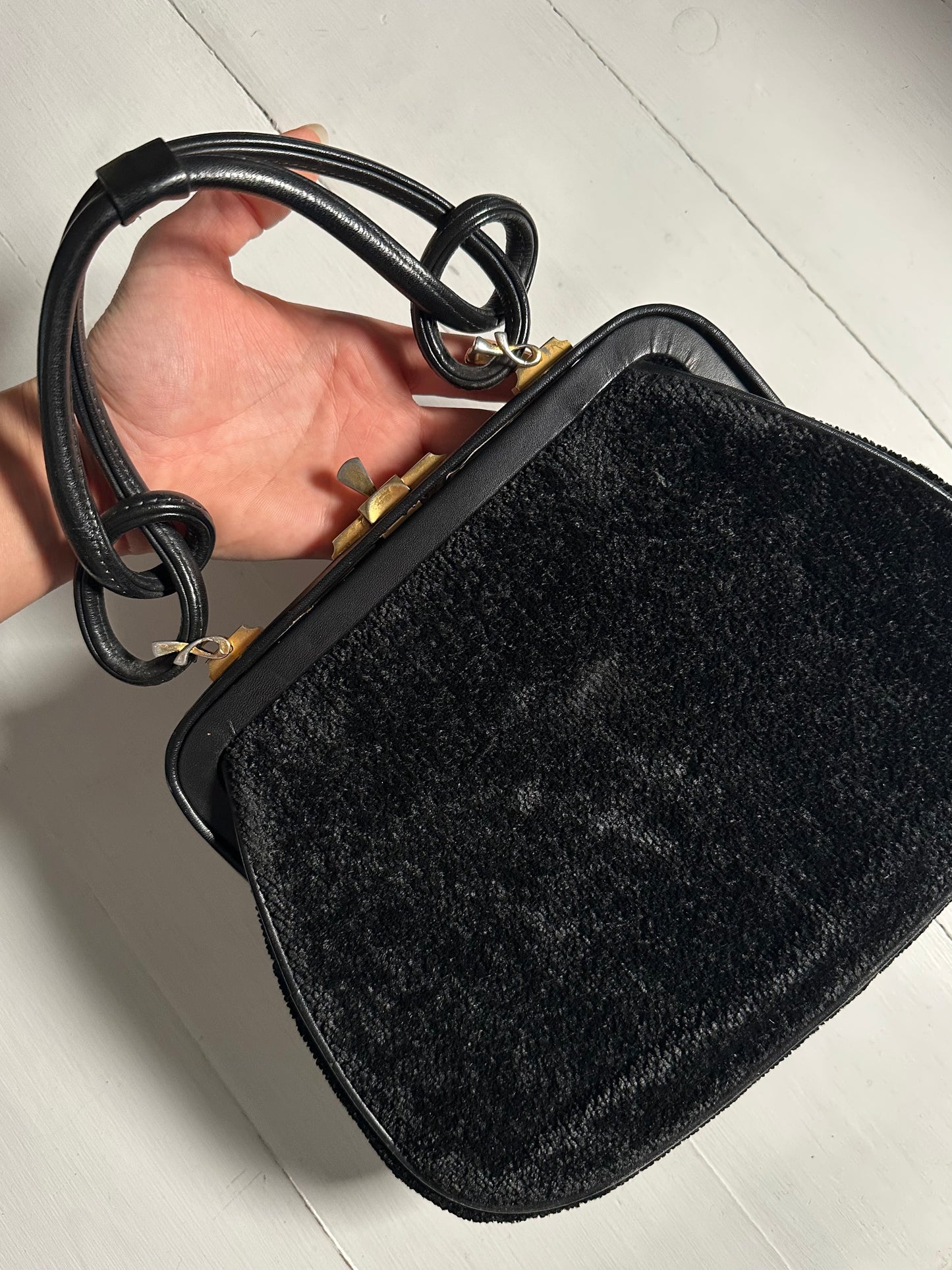 Borsa Vintage Anni ‘60 in Ciniglia e Pelle Nera