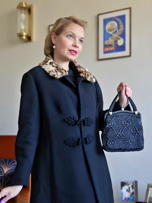 Borsa Vintage Anni ‘50/‘60 in Rafia Nera