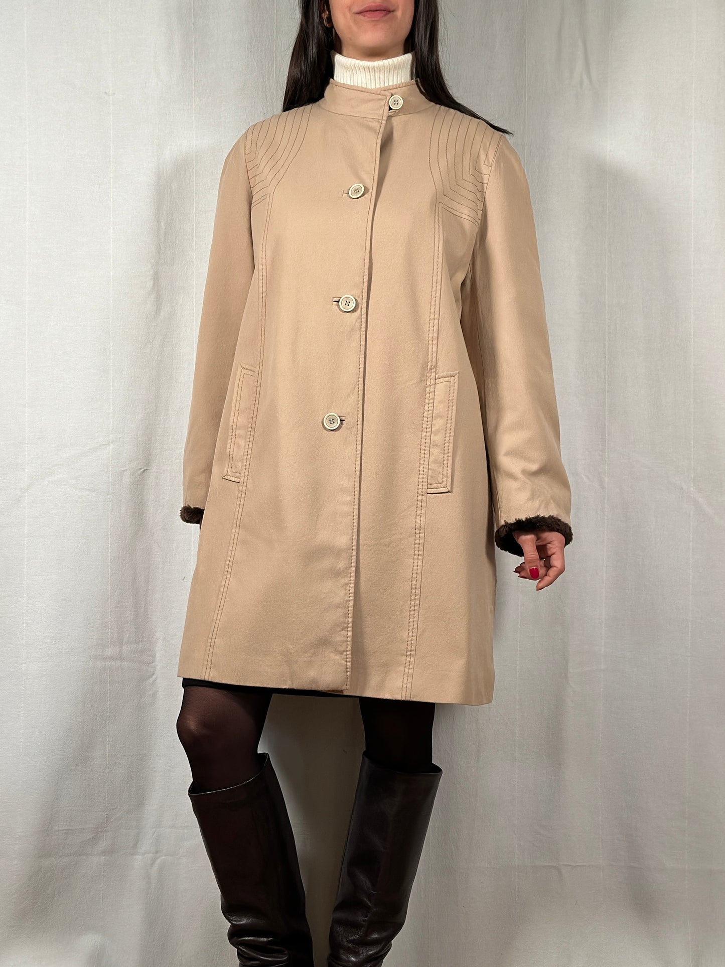 Cappotto Anni ‘70 in Lana con Gilet in Castoro