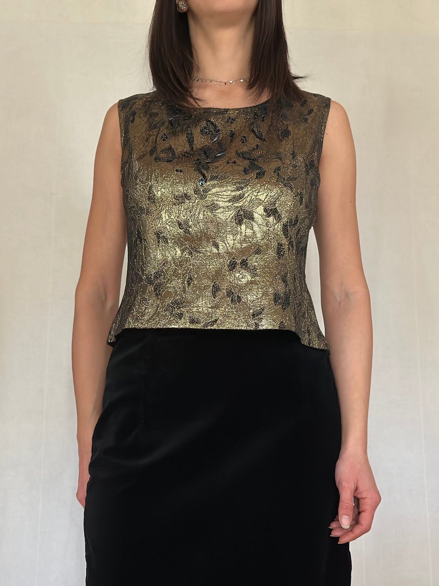 Sottogiacca Anni ‘70/‘80 in Lurex Oro con Paillettes e Perline Nere