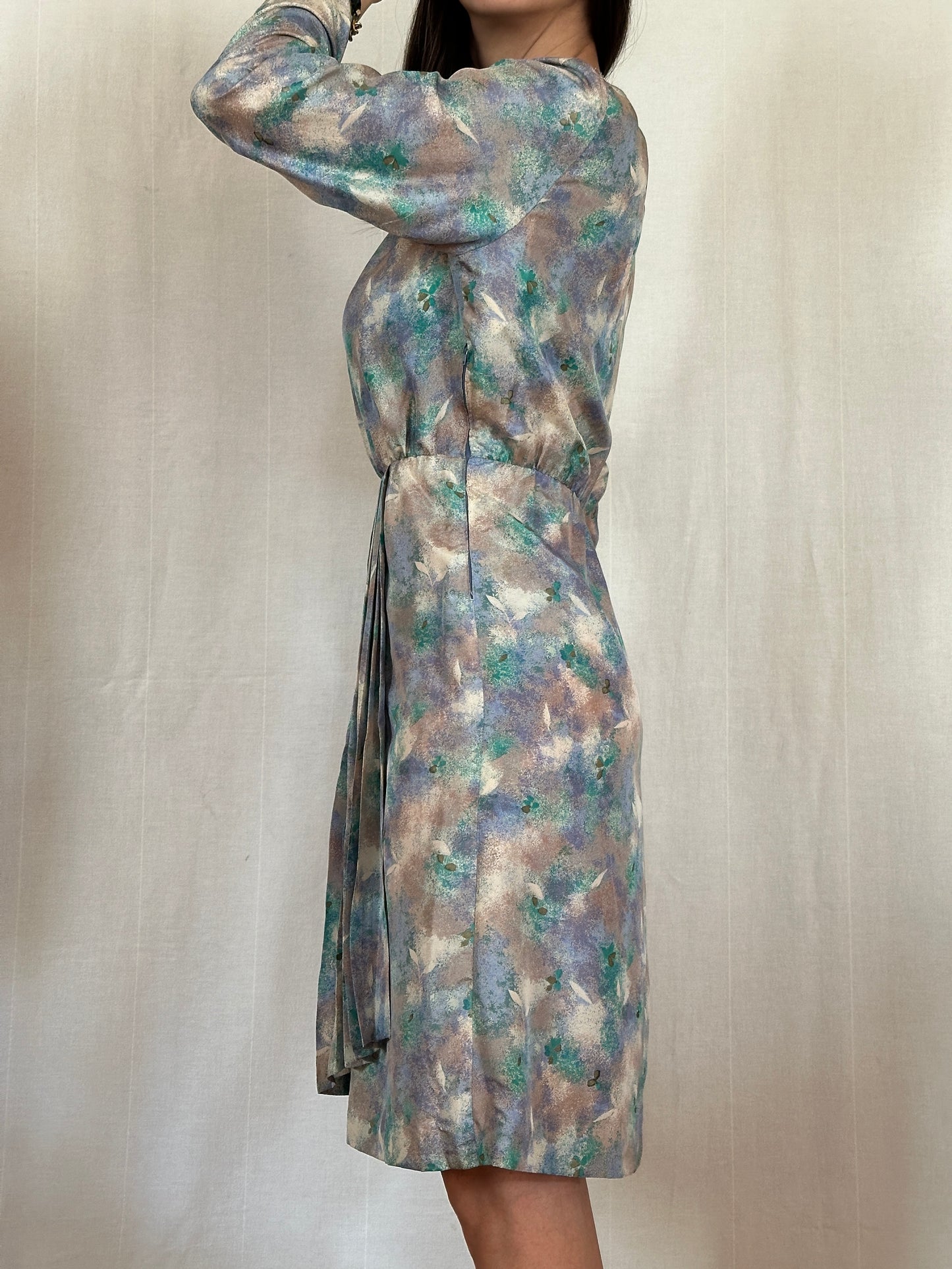 Abito Vintage Sartoriale Anni ‘70 in Seta Acquerello Multicolore