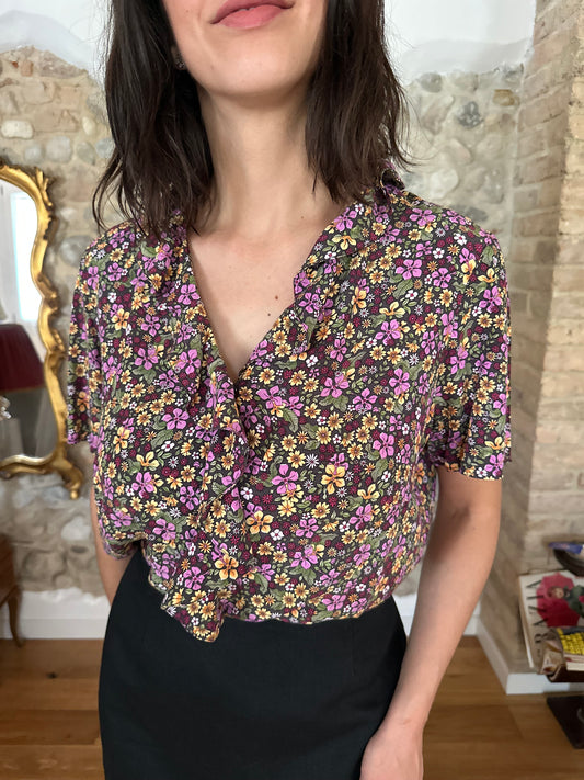Camicia Vintage Anni ‘70 Sartoriale Fantasia Fiorellini Tg.fino 50