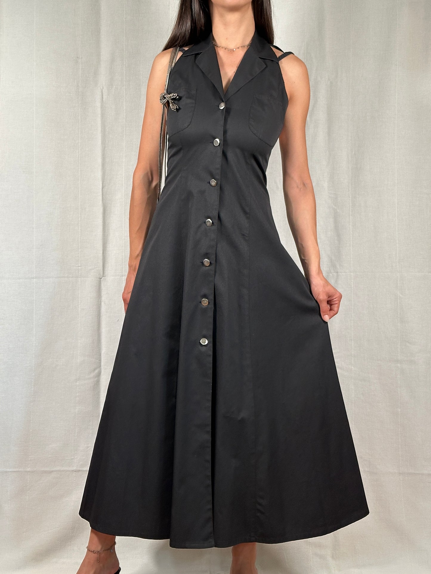 Abito Lungo Chemisier Anni 2000 Cut-Out Nero