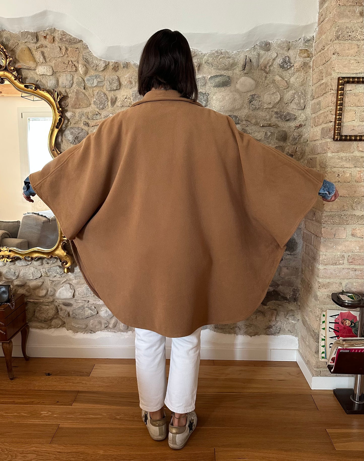 Cappa Mantella Anni ‘70 in Lana Marrone Biscotto Tg.Unica