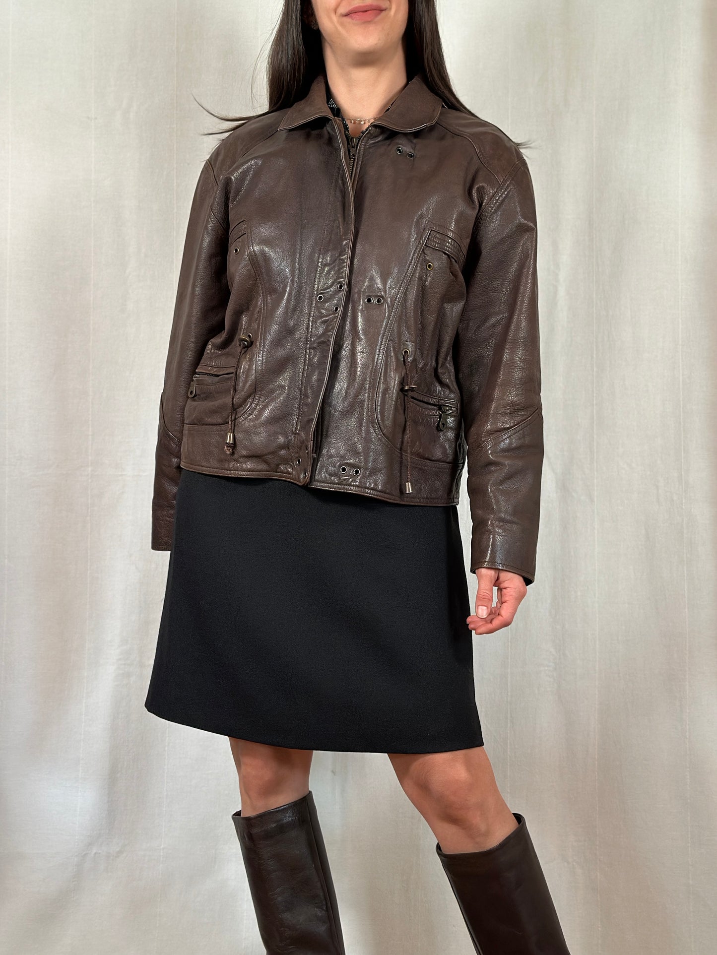 Giubbotto Anni ‘90 in Pelle Marrone