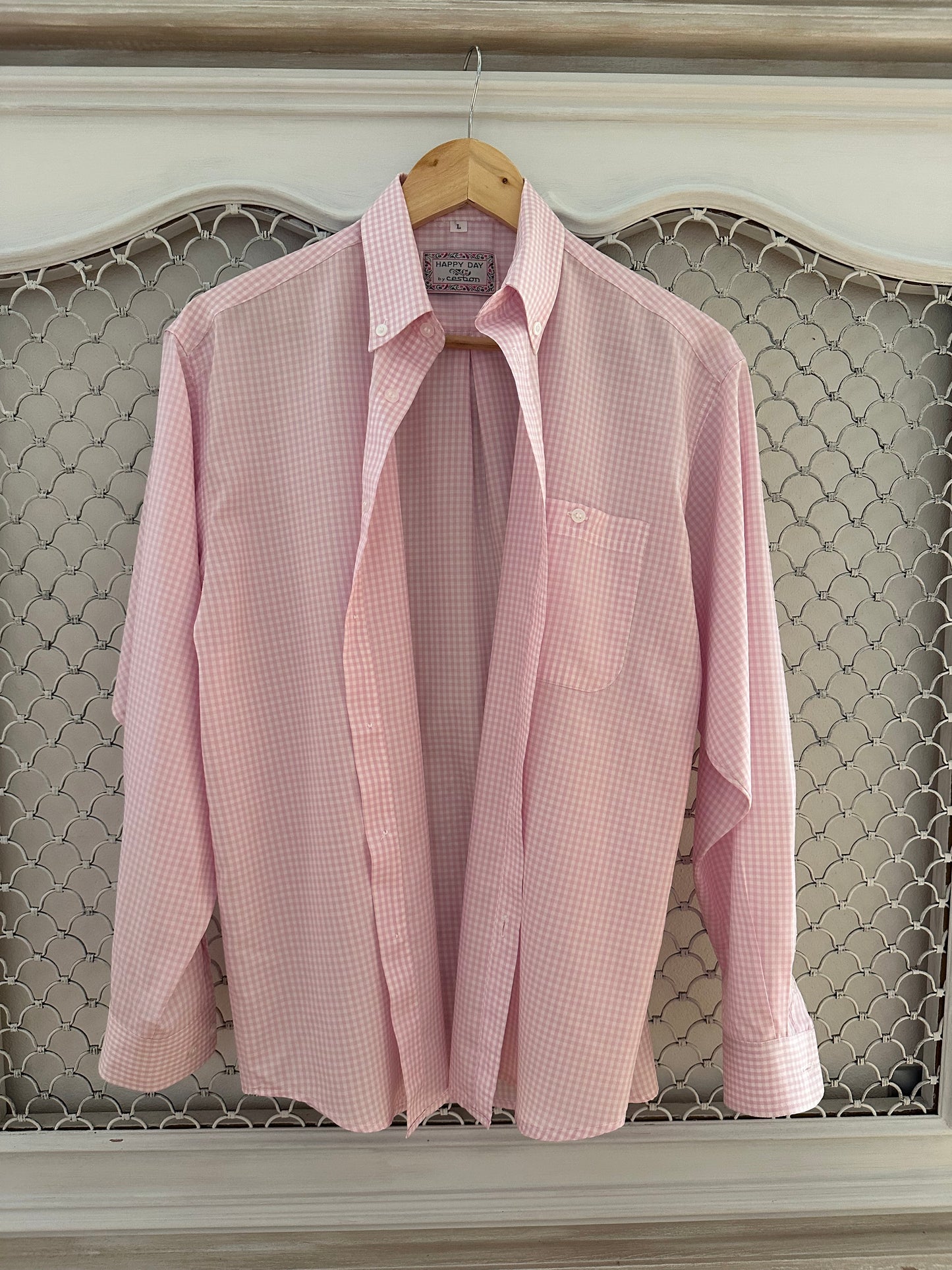 Camicia Anni Novanta Vichy Bianco e Rosa Tg.46/48