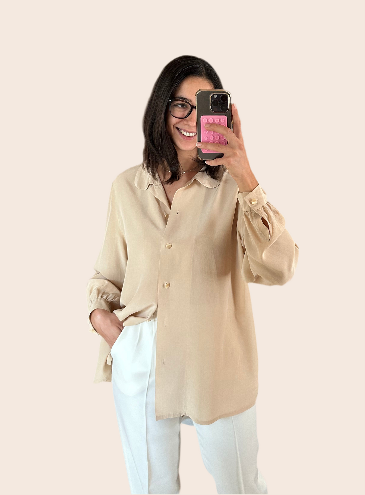 Camicia Vintage Sartoriale in Seta Beige Tg. Fino 50