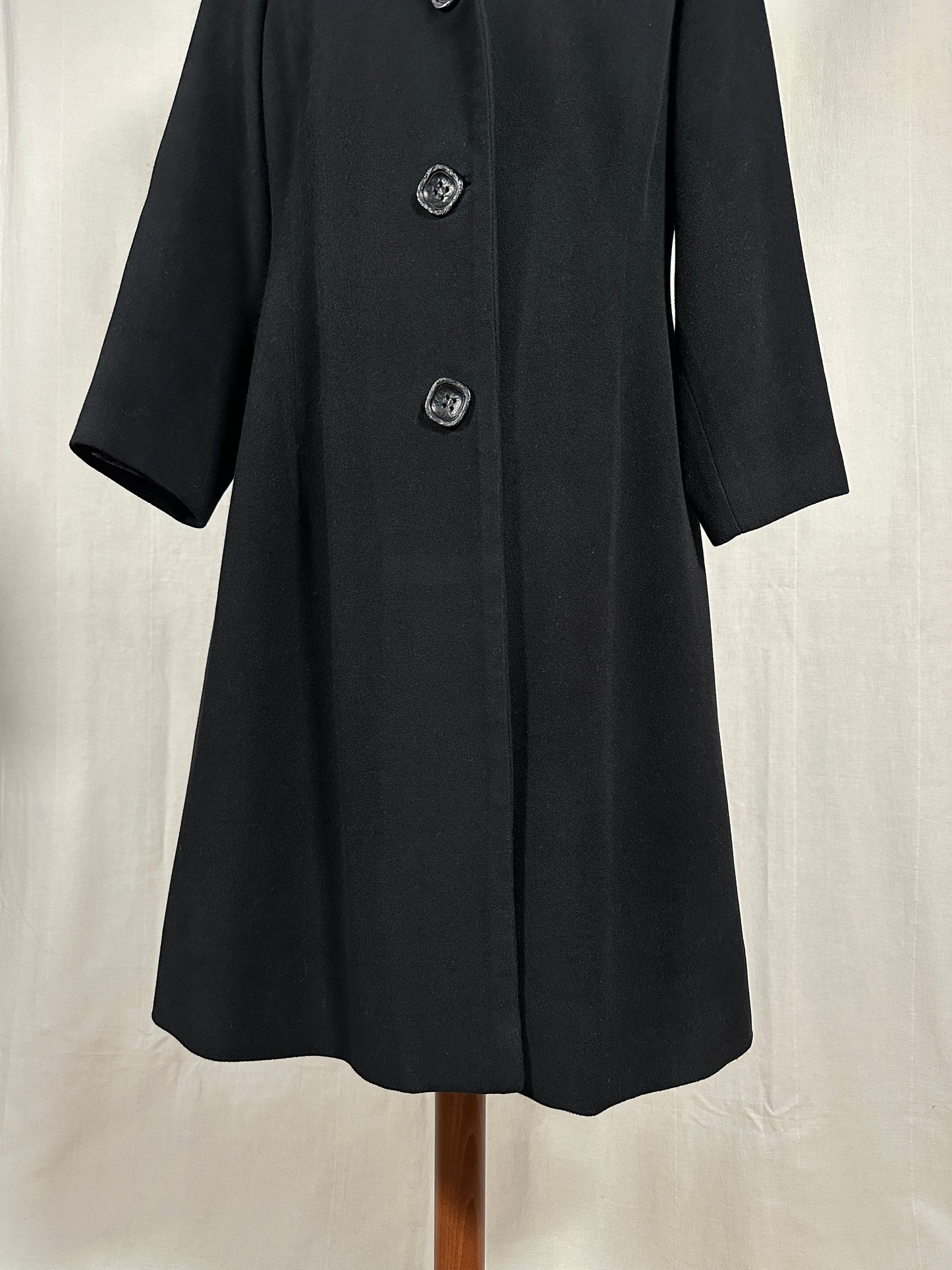 Cappotto Vintage Fine Anni ‘50 Sartoriale in Stile 40es in Lana con Collo in Astrakan Nero