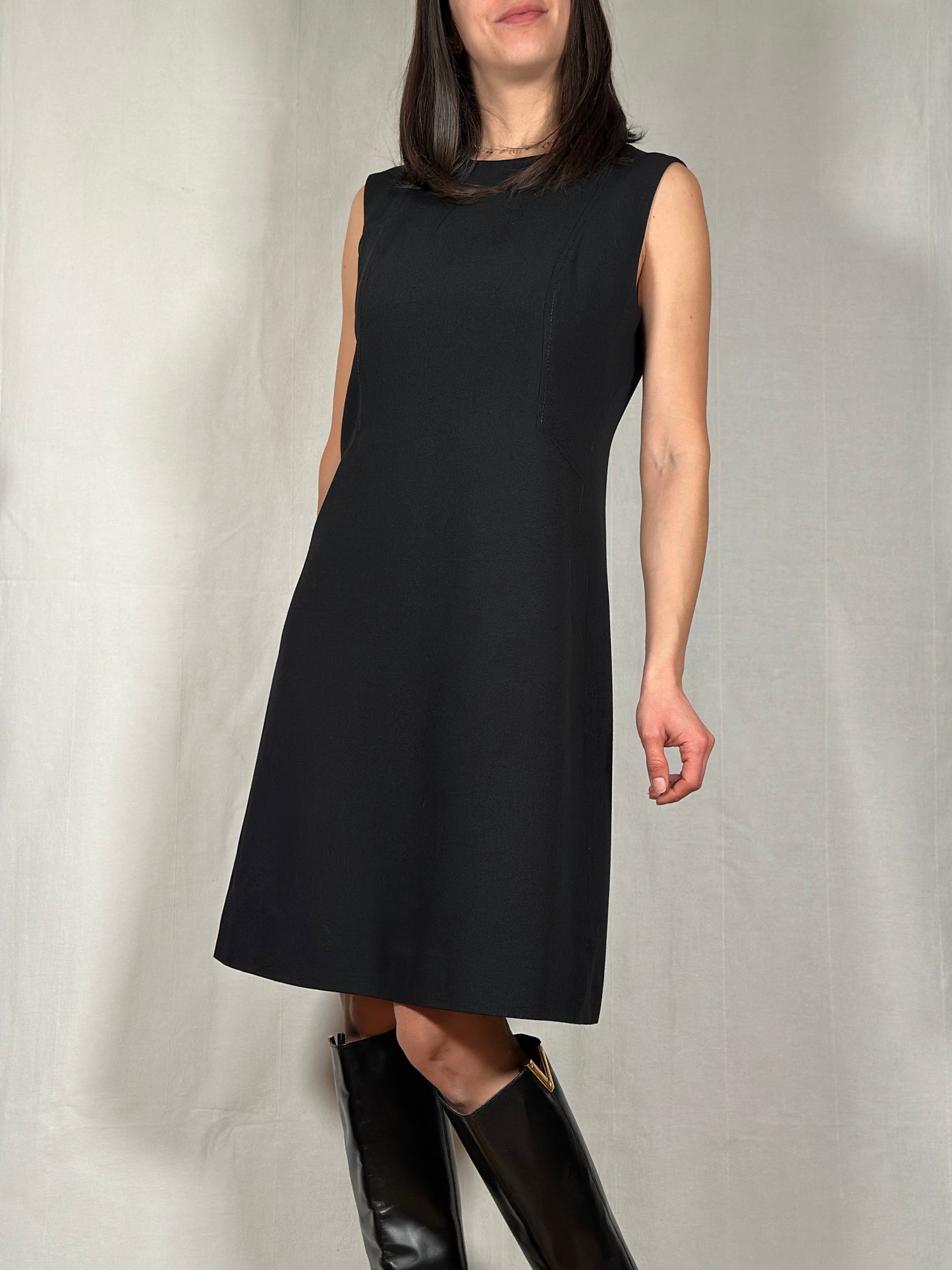 Abito Svasato in Misto Lana Nero