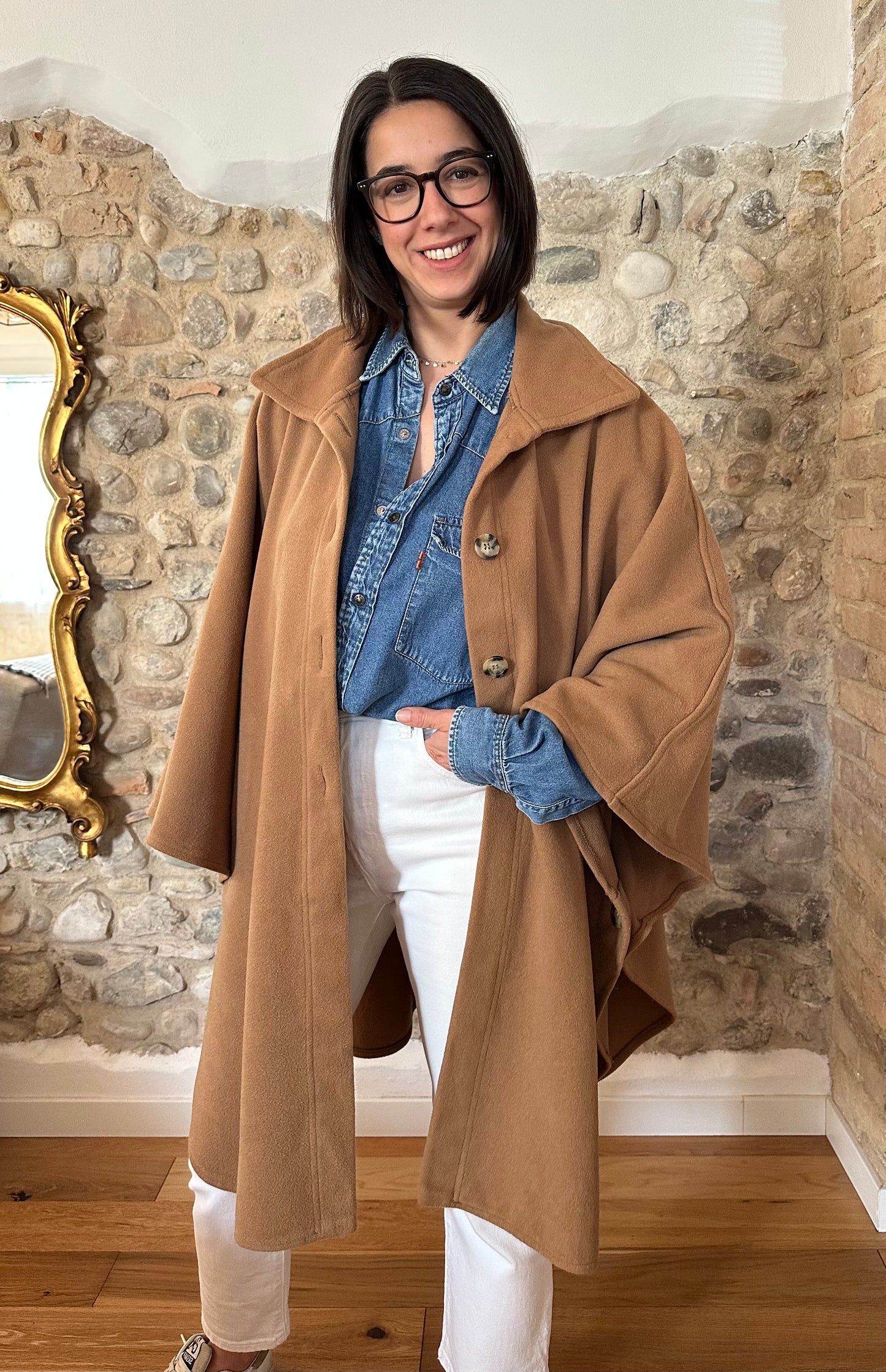 Cappa Mantella Anni ‘70 in Lana Marrone Biscotto Tg.Unica