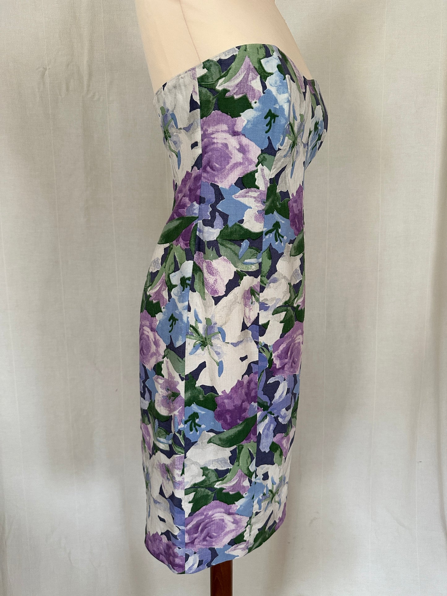 Abito Bustier Vintage Anni ‘80 in Lino a Fiori