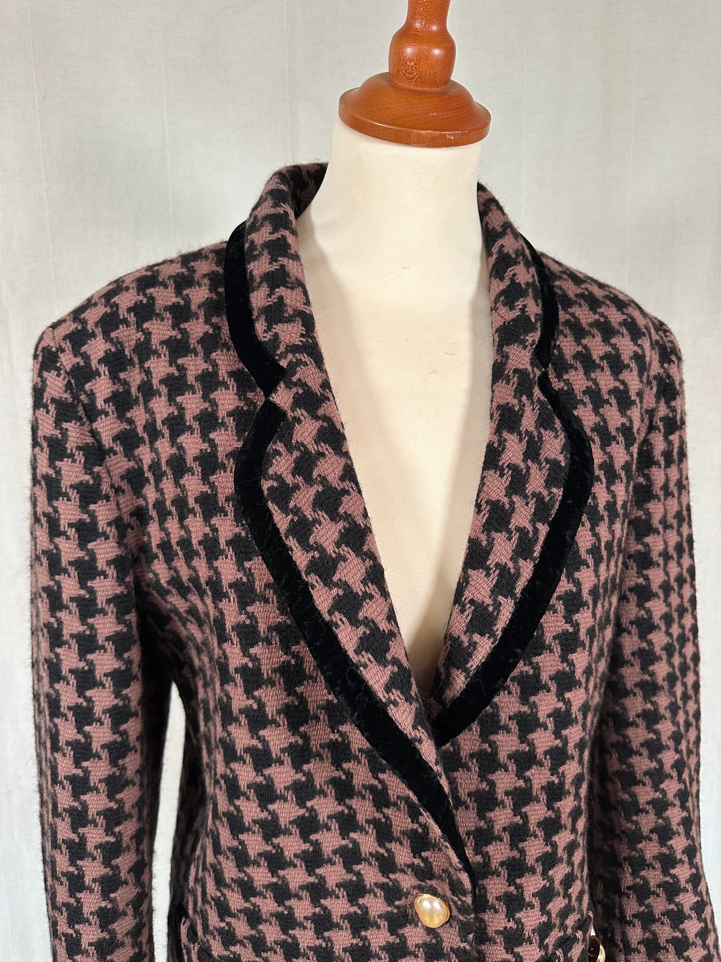 Blazer Vintage in Lana Pied de Poule Rosa e Nero Tg.44/46