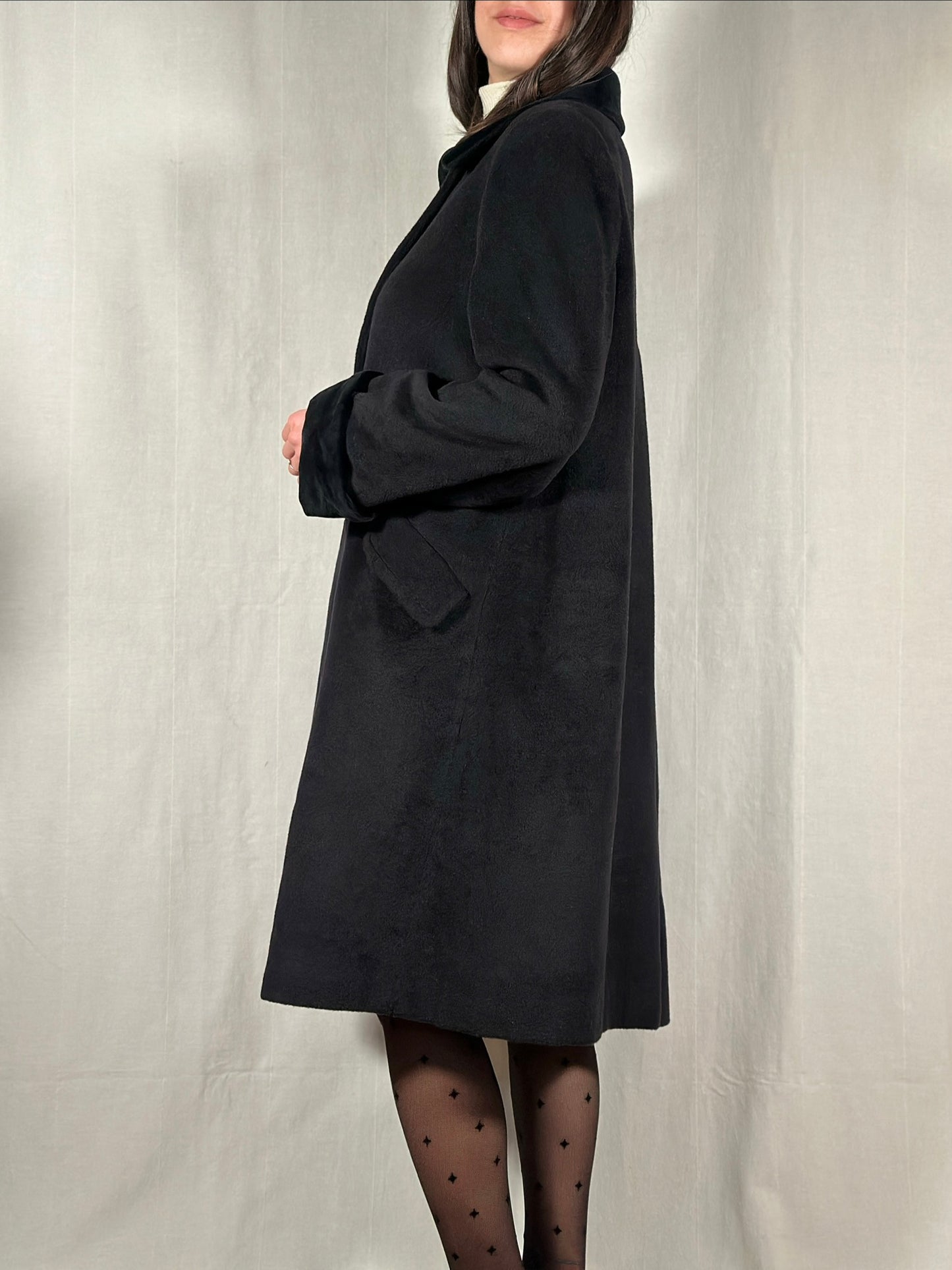 Cappotto Fine Anni ‘80 Delia Ferrari in Lana Nero