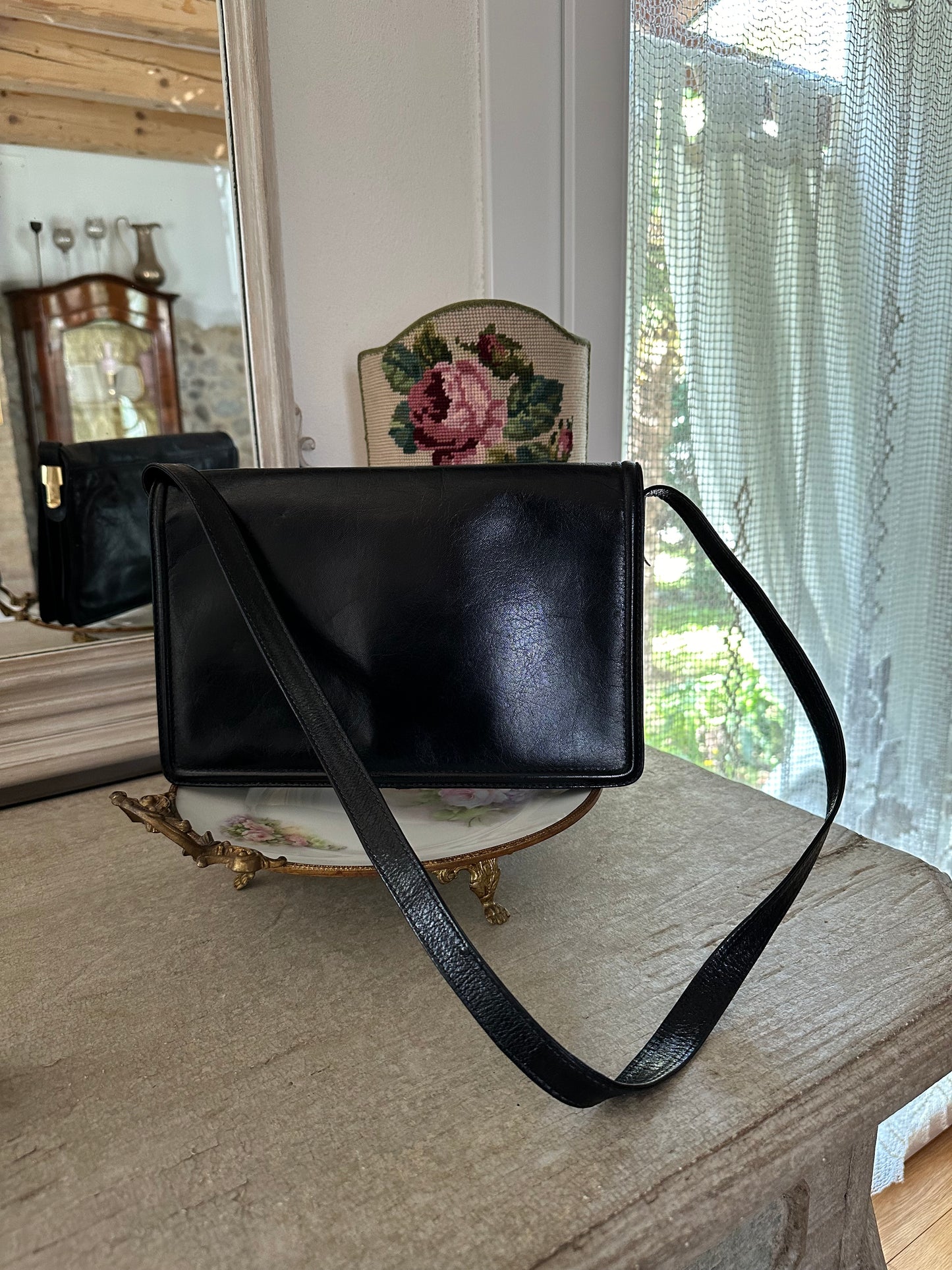 Borsa in Pelle a Spalla Anni Novanta Nera