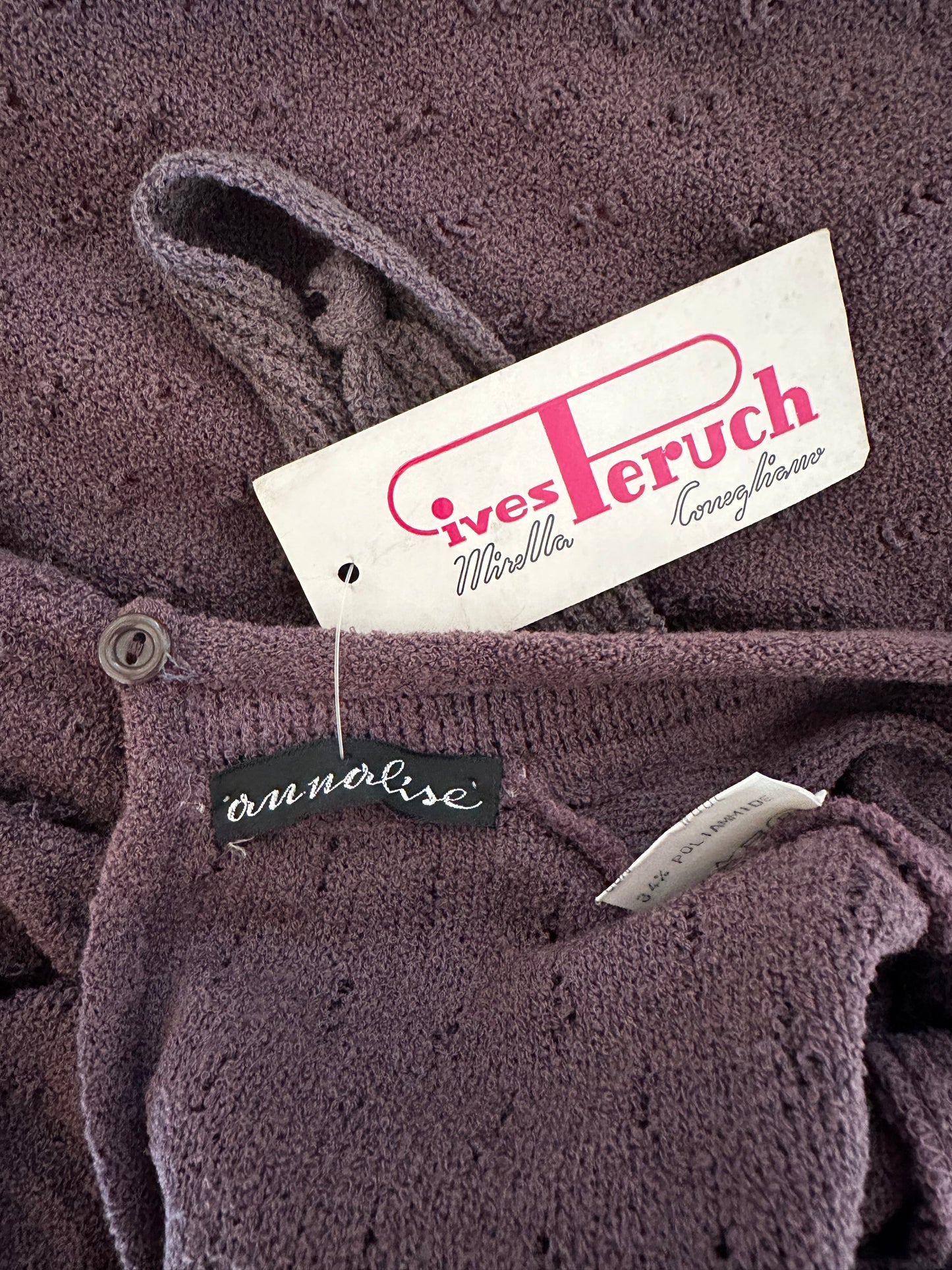 Abito Midi Anni ‘80 Nuovo Misto Lana Prugna Tg.42/44