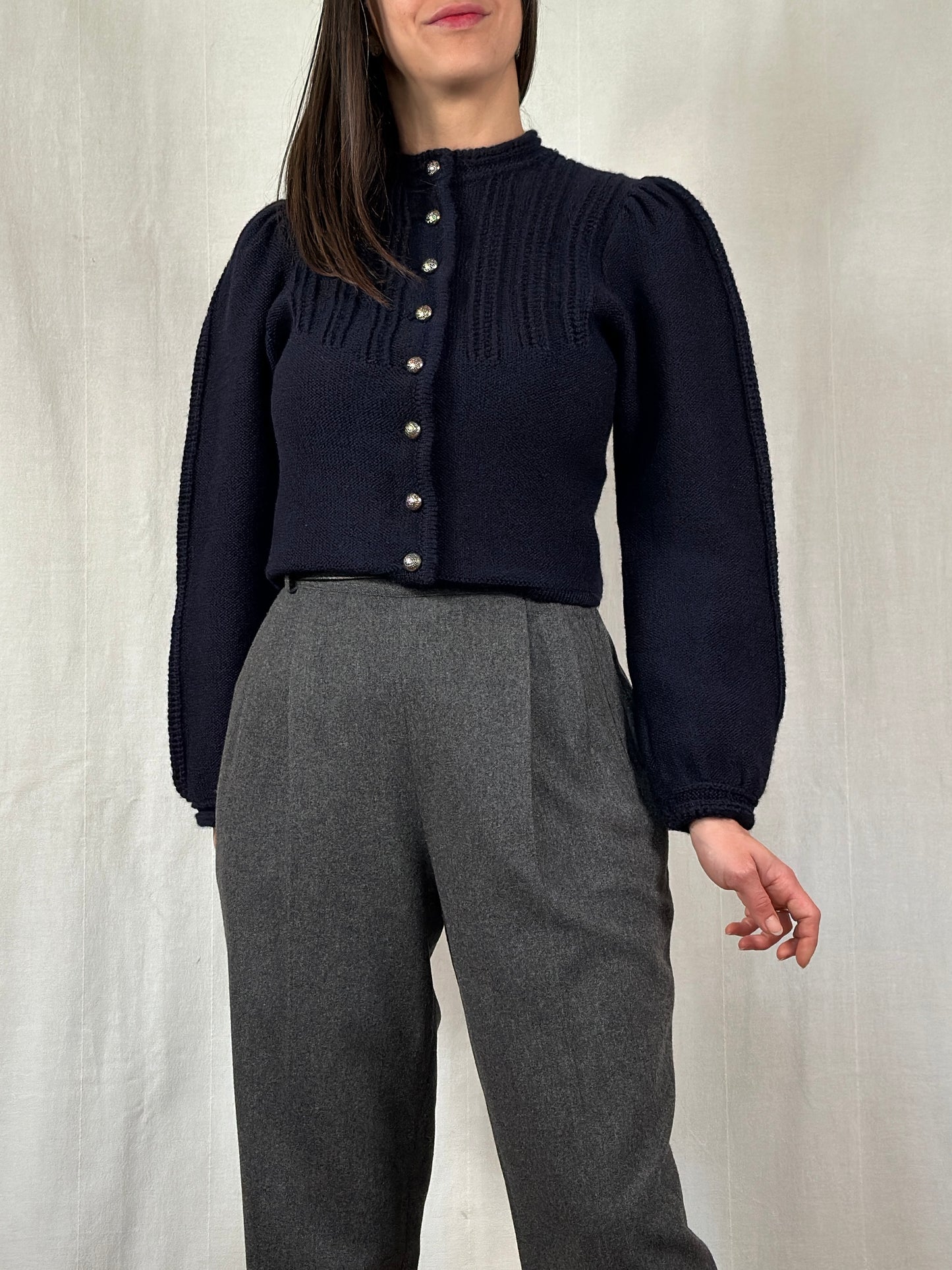 Cardigan Vintage Astrifa in Lana Blu Tg.40/42