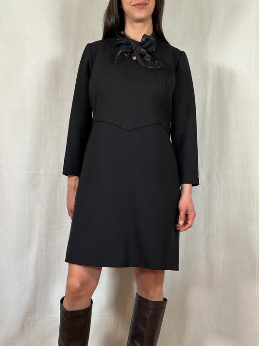 Abito Vintage Anni ‘70 Sartoriale in Lana Nero