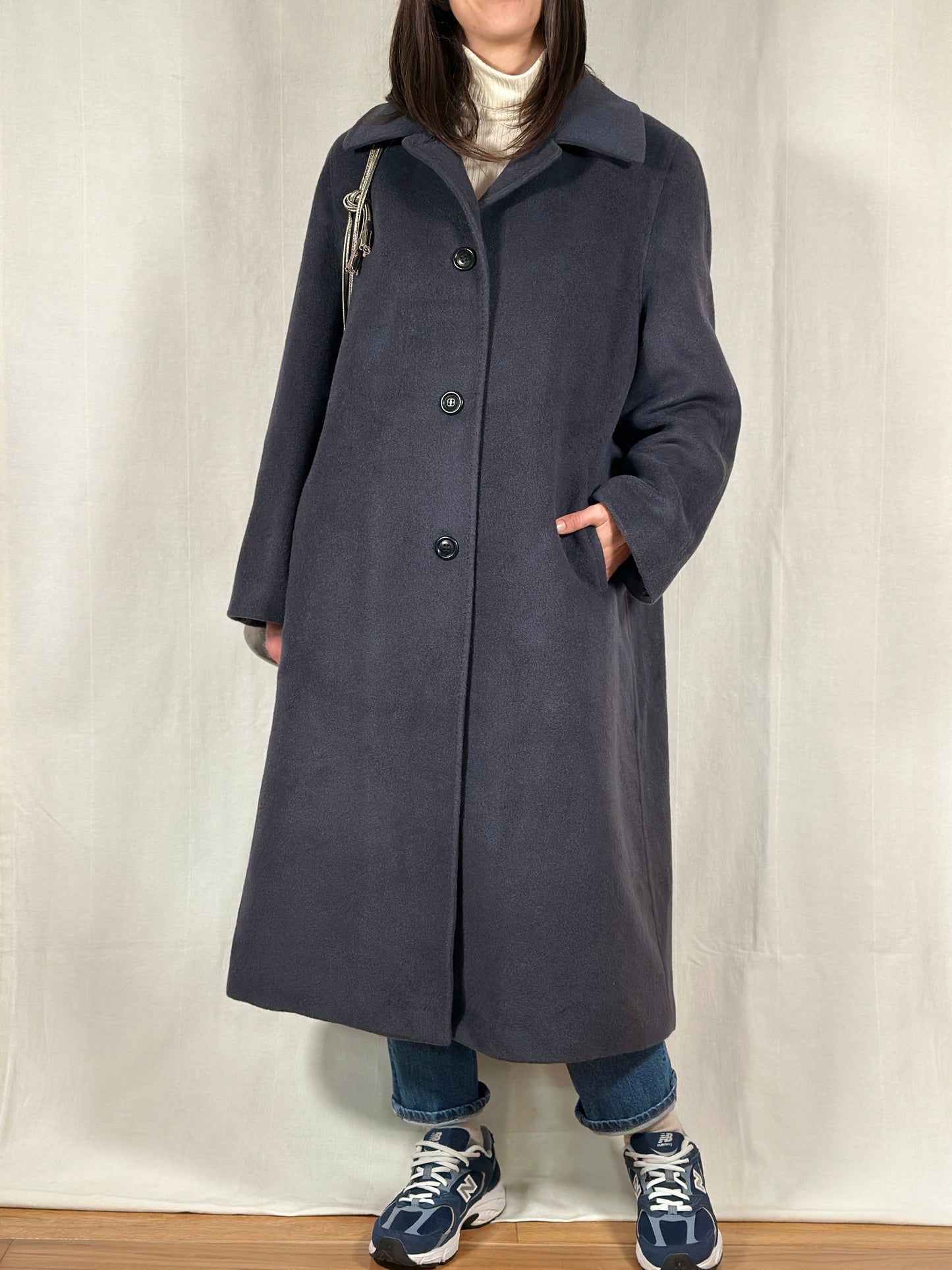 Cappotto Lungo Anni ‘90 in Lana Blu Fumo