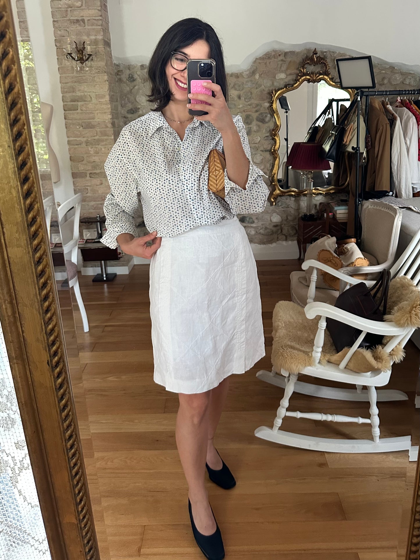 Gonna Vintage Lella Mode in Lino Bianca Tg.44/46