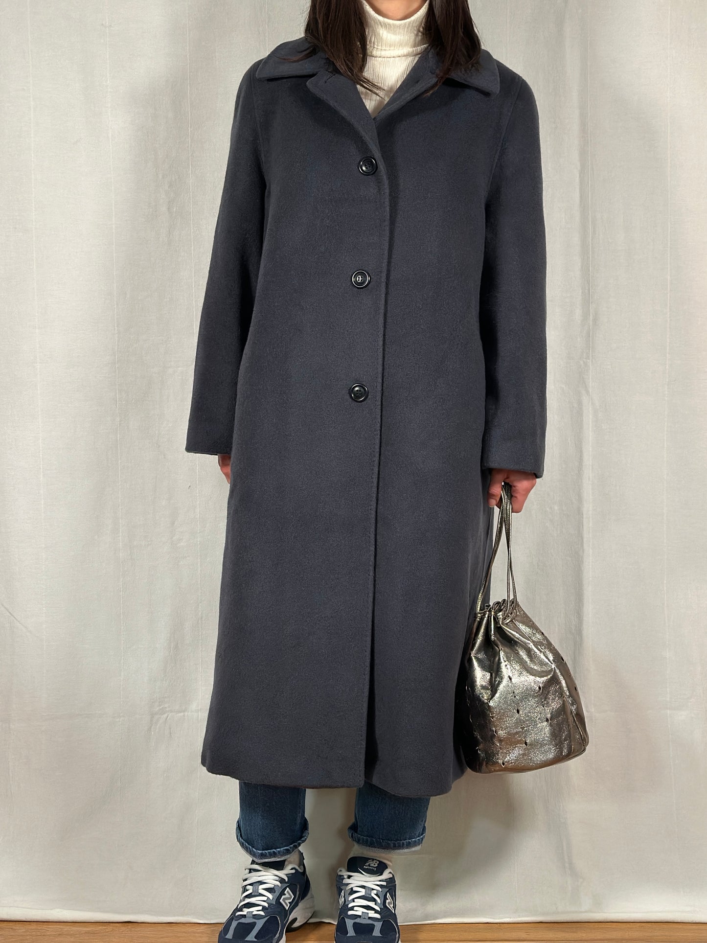 Cappotto Lungo Anni ‘90 in Lana Blu Fumo