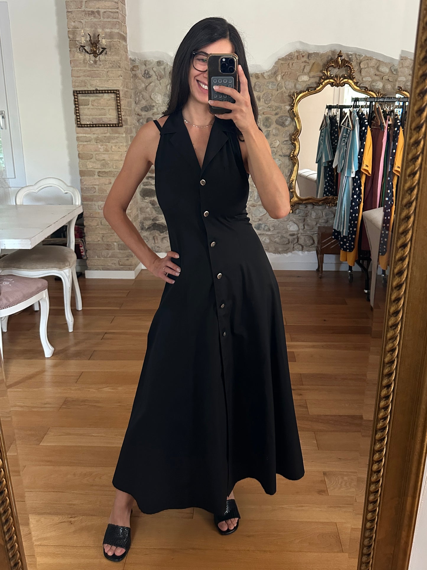 Abito Lungo Chemisier Anni 2000 Cut-Out Nero