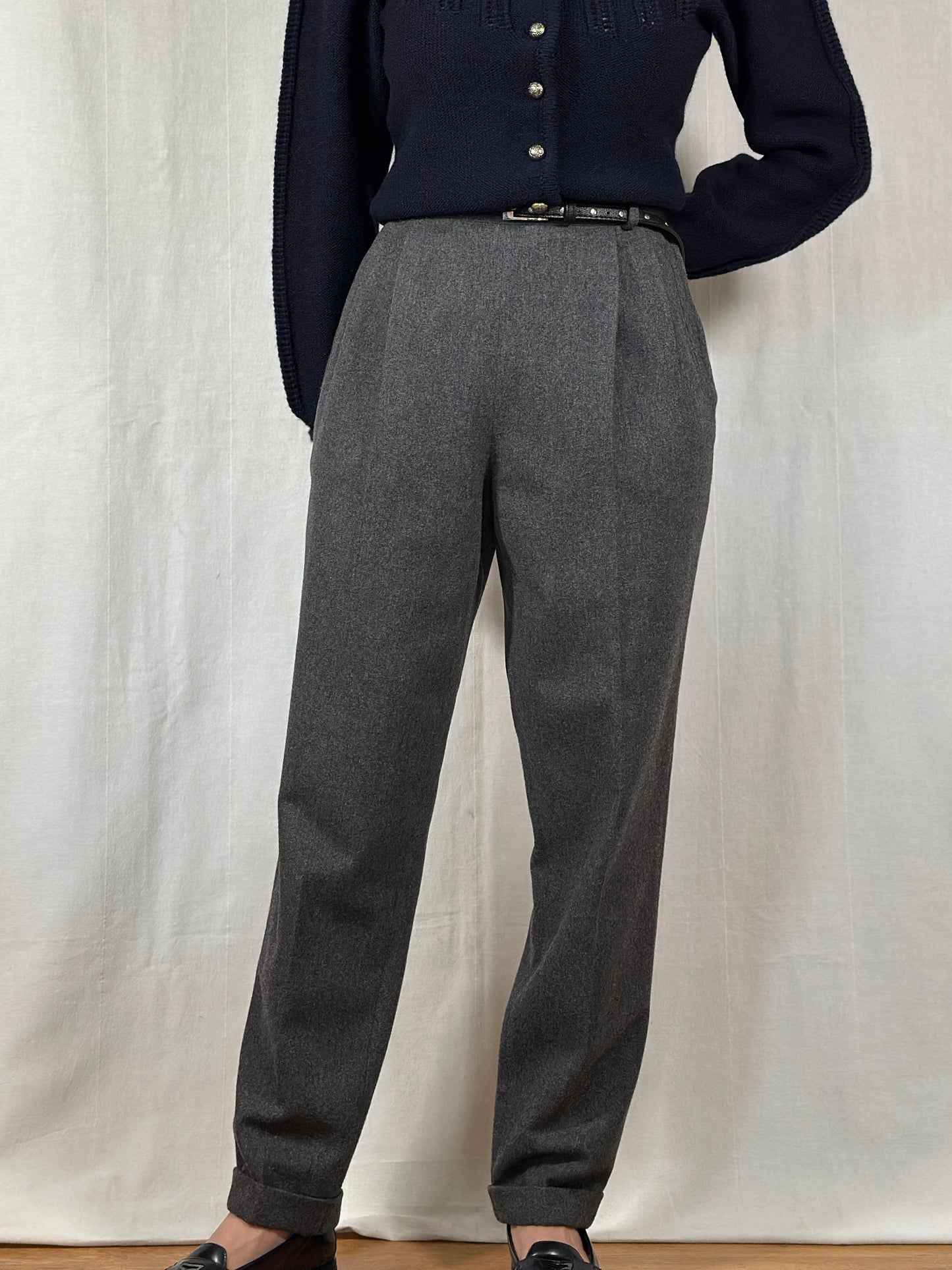 Pantaloni Classici Vintage in Misto Lana Grigi Tg.42