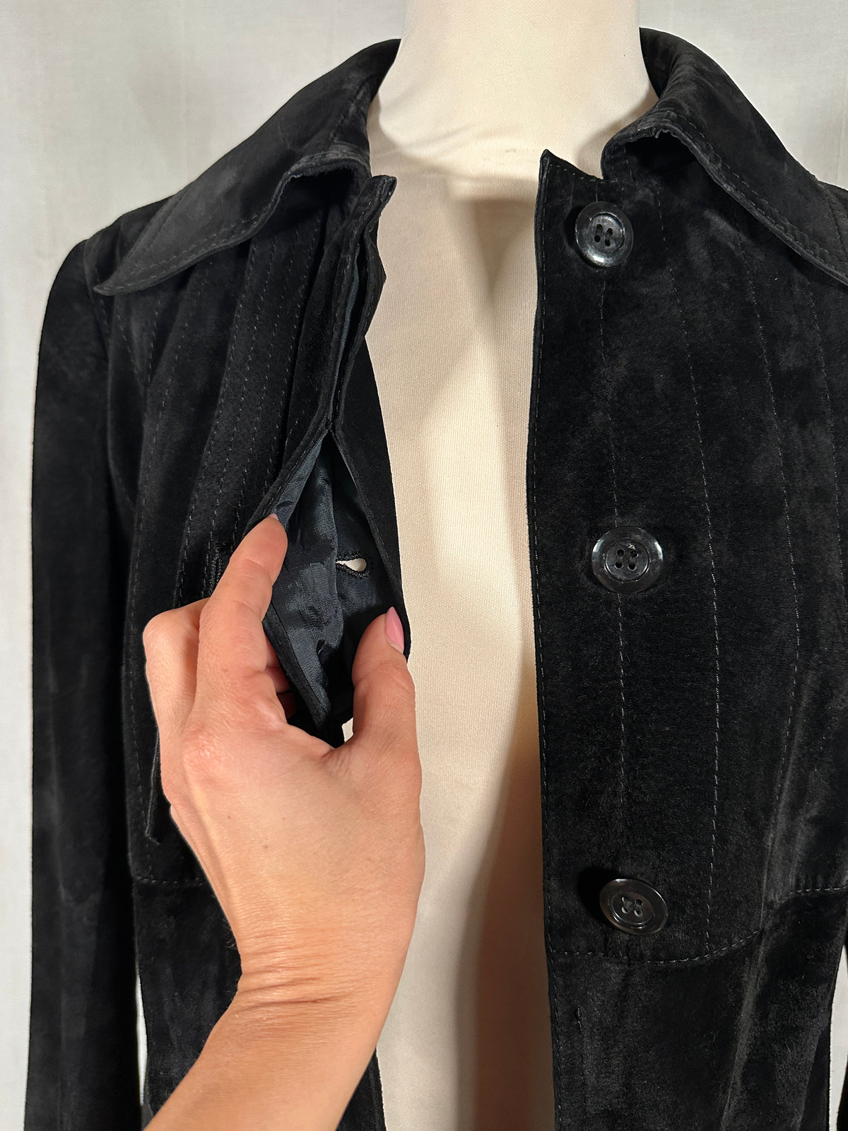 Trench Vintage Anni ‘70 in Pelle Scamosciata Nero