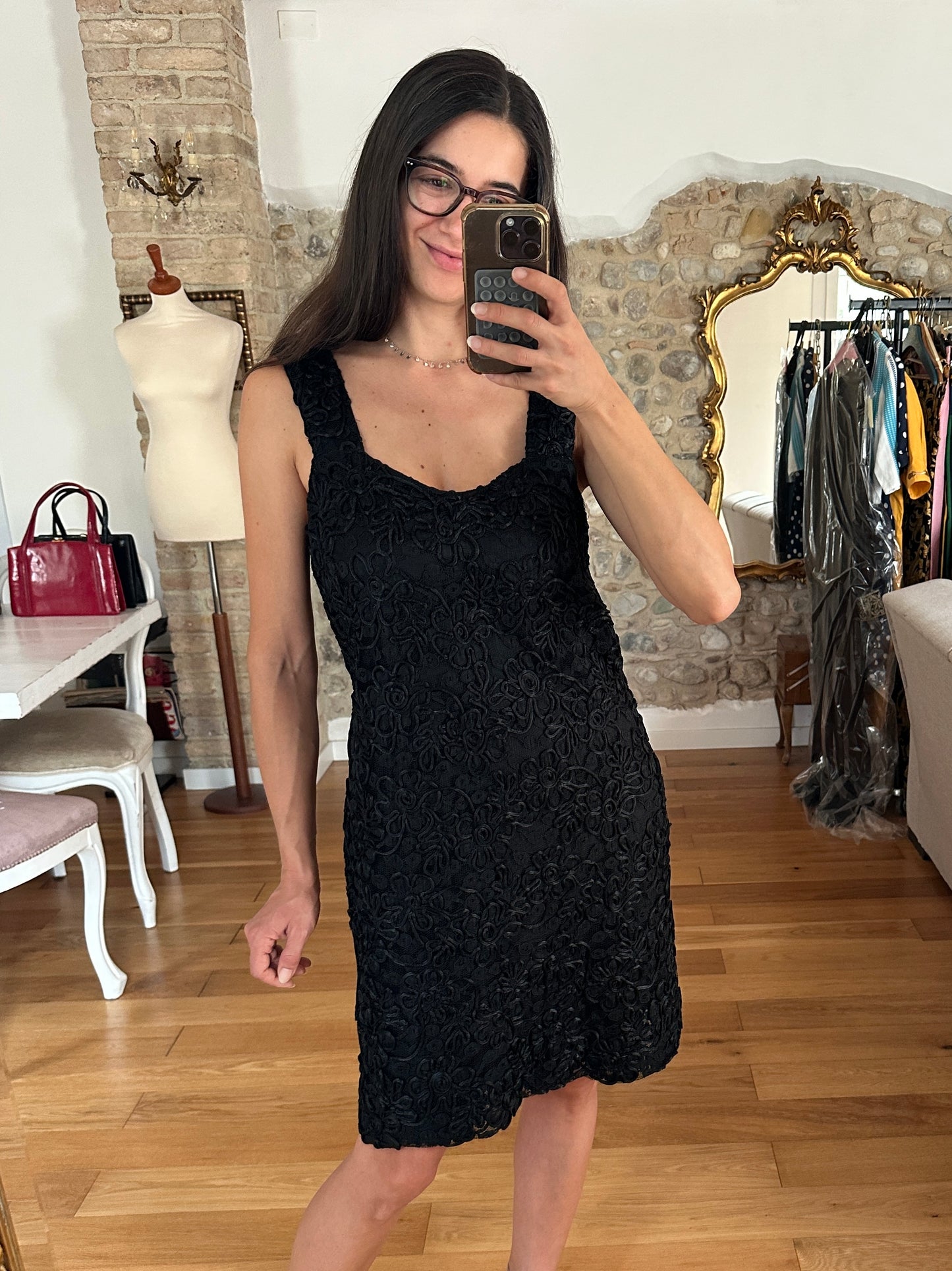 Abito Anni ‘70 in Pizzo Floreale Nero